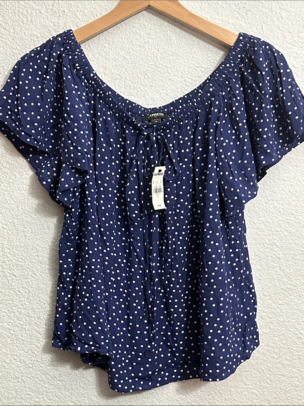 NEW Express Navy White Polka Dot Top Flowy Womens Small